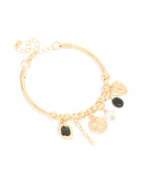 Gold Heart & Black Stone Charm Bracelet - link has visual effect only
