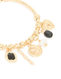 Gold Heart & Black Stone Charm Bracelet - link has visual effect only