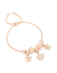 Rose Gold Diamante Heart & Butterfly Charm Toggle Bracelet - link has visual effect only