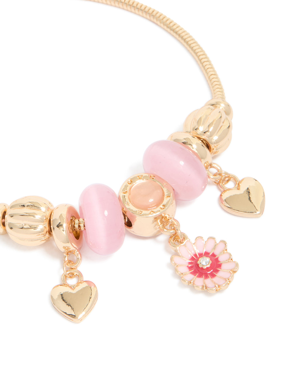 Gold Flower & Heart Charm Toggle Bracelet