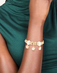 Gold White Flower Charm Trio Toggle Bracelet - link has visual effect only