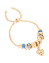 Gold Blue Diamante  & Molten Heart Charm Toggle Bracelet - link has visual effect only