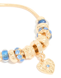 Gold Blue Diamante  & Molten Heart Charm Toggle Bracelet - link has visual effect only