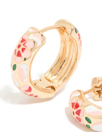 Gold Enamel Floral Thick Huggie Earrings - link has visual effect only