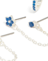 Silver Blue Cubic Zirconia Chain Flower & Huggie Earrings 3-Pack - link has visual effect only