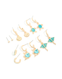 Gold Aqua Diamante Stingray & Sea Life Earrings 6-Pack - link has visual effect only