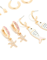 Gold Pink & Enamel Fish Earrings 5-Pack - link has visual effect only