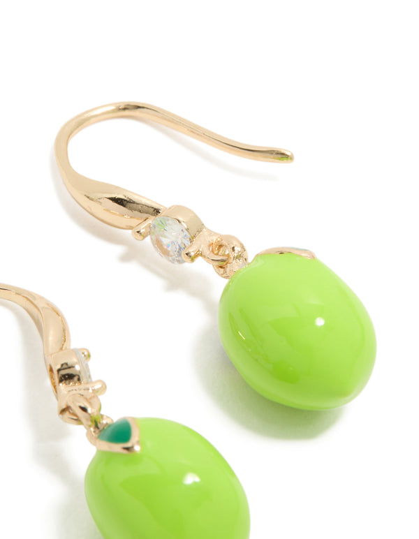 Gold Lime Cubic Zirconia Hook  Earrings