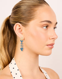 Gold Blue Fish Skeleton Drop Earrings - link has visual effect only