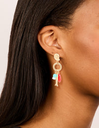 Gold Red Beaded & Fish Charm Drop Earrings - link has visual effect only