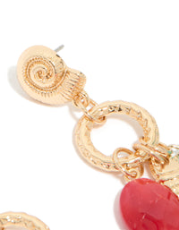 Gold Red Beaded & Fish Charm Drop Earrings - link has visual effect only