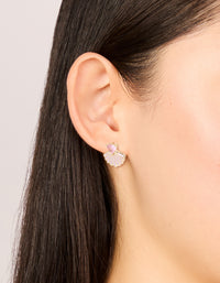 Gold Link Pink Cubic Zirconia Heart & Shell Stud Earrings - link has visual effect only