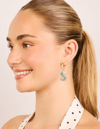 Gold Blue & White Seahorse Open Hoop Earrings - link has visual effect only