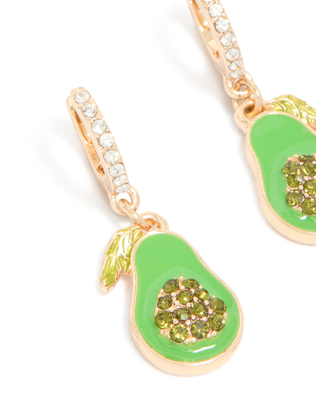 Gold Diamante Avocado Huggie Earrings