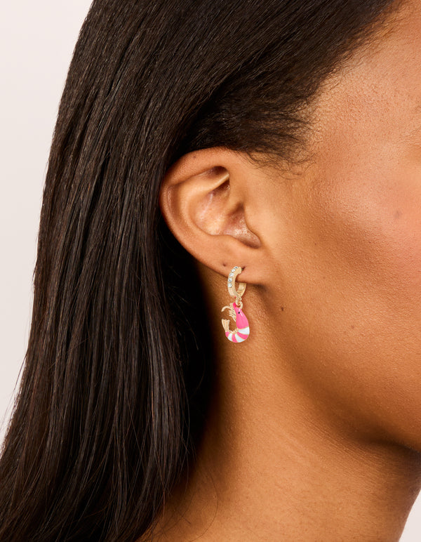 Gold Diamante Shrimp Open Huggie Earrings