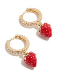 Gold Cubic Zirconia Strawberry Huggie Earrings - link has visual effect only