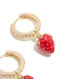 Gold Cubic Zirconia Strawberry Huggie Earrings - link has visual effect only