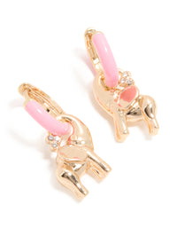 Gold Light Pink Enamel Elephant Huggie Earrings - link has visual effect only