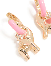 Gold Light Pink Enamel Elephant Huggie Earrings - link has visual effect only