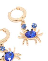 Gold Dark Blue Diamante Crab Huggie Earrings - link has visual effect only