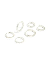 Waterproof Stainless Steel Cubic Zirconia Essential Stacking Huggie Earrings 3-Pack - link has visual effect only