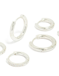 Waterproof Stainless Steel Cubic Zirconia Essential Stacking Huggie Earrings 3-Pack - link has visual effect only