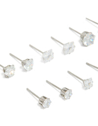 Waterproof Stainless Steel Cubic Zirconia Essential Stud Earrings 6-Pack - link has visual effect only