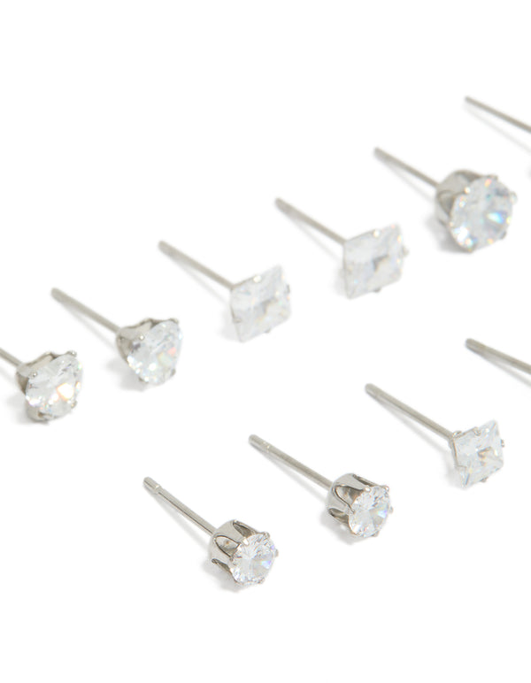Waterproof Stainless Steel Cubic Zirconia Essential Stud Earrings 6-Pack