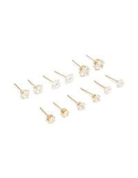 Waterproof Gold Plated Stainless Steel Cubic Zirconia Essential Stud Earrings 6-Pack - link has visual effect only