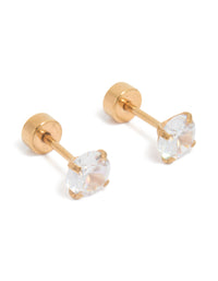 Kids Gold Plated Surgical Steel Cubic Zirconia Flat Back Studs - link has visual effect only