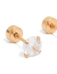 Kids Gold Plated Surgical Steel Cubic Zirconia Flat Back Studs - link has visual effect only