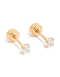 Kids Gold Plated Surgical Steel Cubic Zirconia Classic Flat Back Studs - link has visual effect only