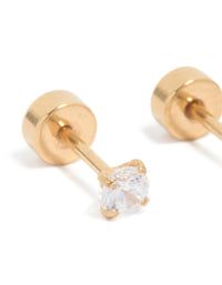Kids Gold Plated Surgical Steel Cubic Zirconia Classic Flat Back Studs - link has visual effect only