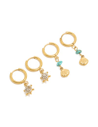 Discover waterproof gold plated stainless steel huggie earring ocean featuring with shell turquoise accents in a 2-pack front view - link has visual effect only