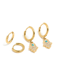 Waterproof Gold Plated Stainless Steel Evil Eye Diamante Earrings 2-Pack - link has visual effect only