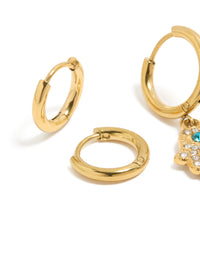 Waterproof Gold Plated Stainless Steel Evil Eye Diamante Earrings 2-Pack - link has visual effect only