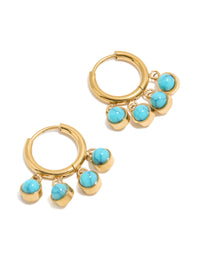 Waterproof Gold Plated Stainless Steel Turquoise Semi Precious Stone Chip Huggie Earrings - link has visual effect only