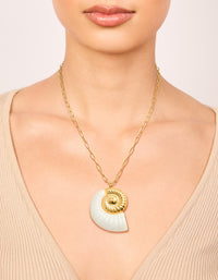 Waterproof Gold Plated Stainless Steel Oversized Shell Pendant Necklace - link has visual effect only