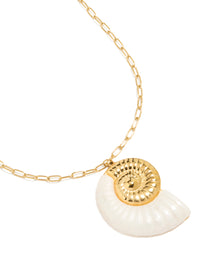 Waterproof Gold Plated Stainless Steel Oversized Shell Pendant Necklace - link has visual effect only