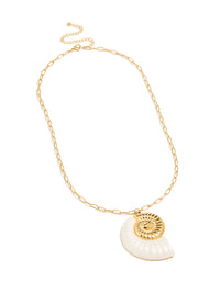 Waterproof Gold Plated Stainless Steel Oversized Shell Pendant Necklace - link has visual effect only