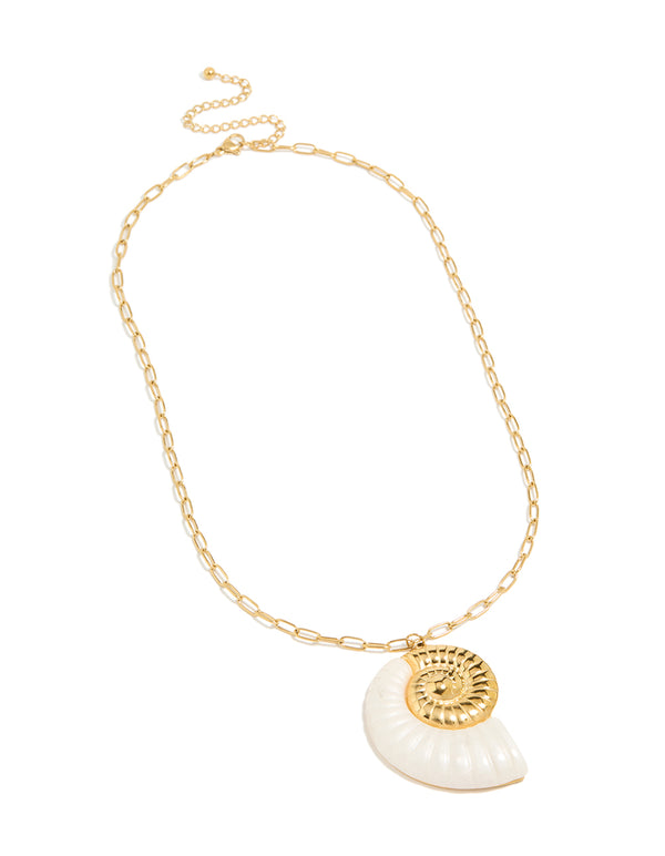 Waterproof Gold Plated Stainless Steel Oversized Shell Pendant Necklace