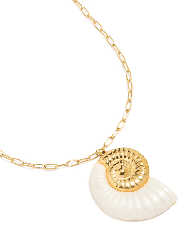 Waterproof Gold Plated Stainless Steel Oversized Shell Pendant Necklace