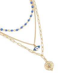 Waterproof Gold Plated Stainless Steel Evil Eye Necklaces 3- Pack - link has visual effect only