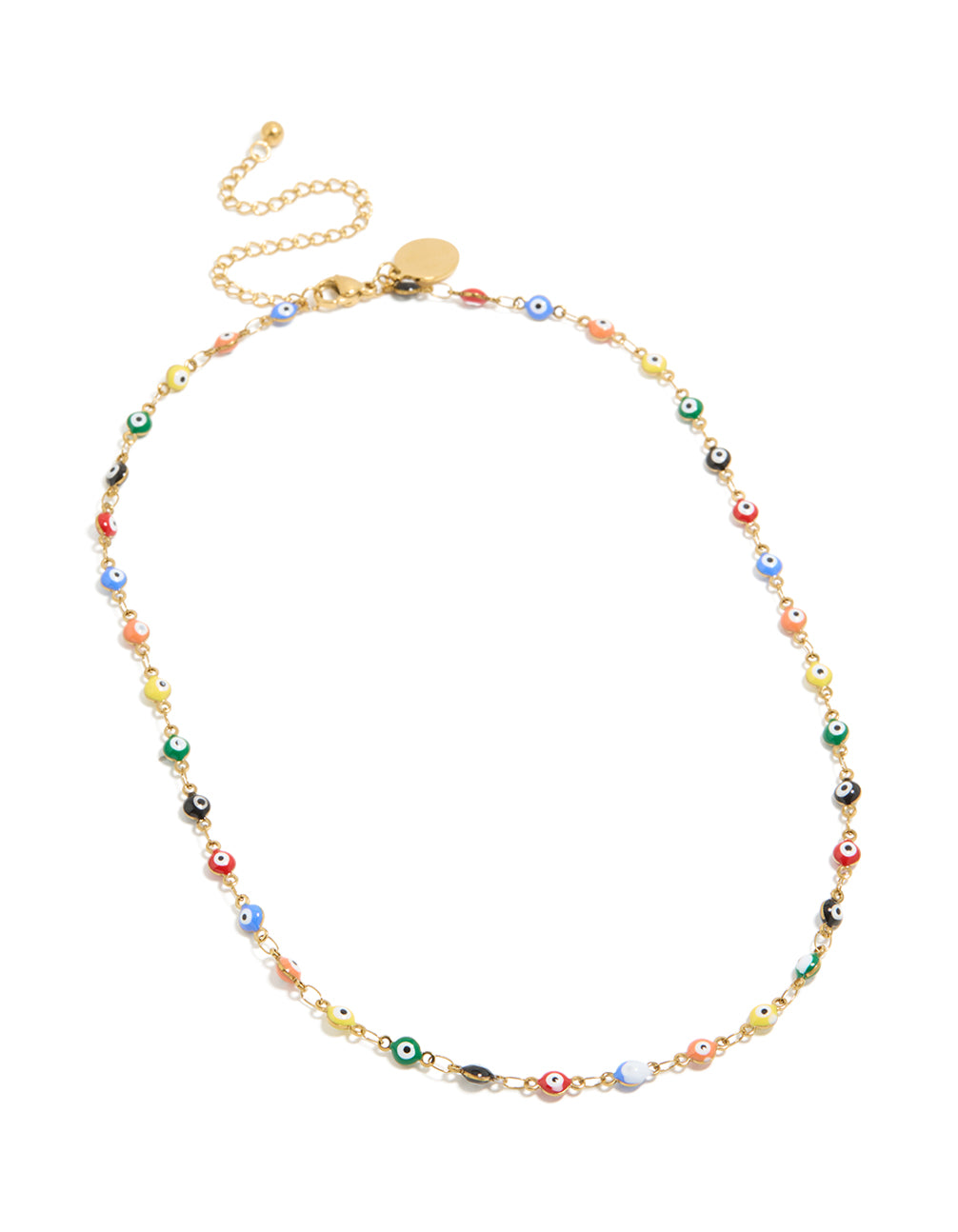 Waterproof Gold Plated Stainless Steel Multicoloured  Evil Eye Charms Necklace