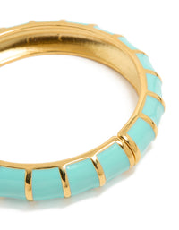 Waterproof Gold Plated Stainless Steel Ribbed Blue  Enamel Bangle - link has visual effect only
