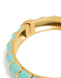 Waterproof Gold Plated Stainless Steel Ribbed Blue  Enamel Bangle - link has visual effect only