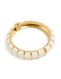 Waterproof Gold Plated Stainless Steel White Enamel Ribbed Bangle - link has visual effect only