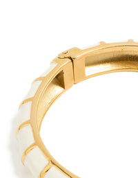 Waterproof Gold Plated Stainless Steel White Enamel Ribbed Bangle - link has visual effect only