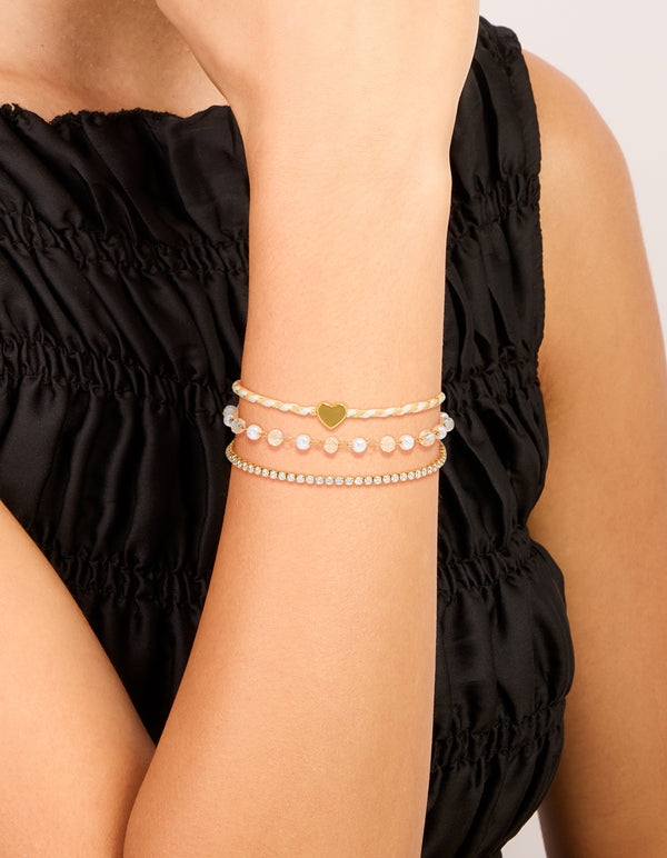 Waterproof Gold Plated Stainless Steel Pearl, Cord & Tennis Bracelets 3-Pack