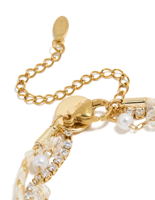 Waterproof Gold Plated Stainless Steel Pearl, Cord & Tennis Bracelets 3-Pack